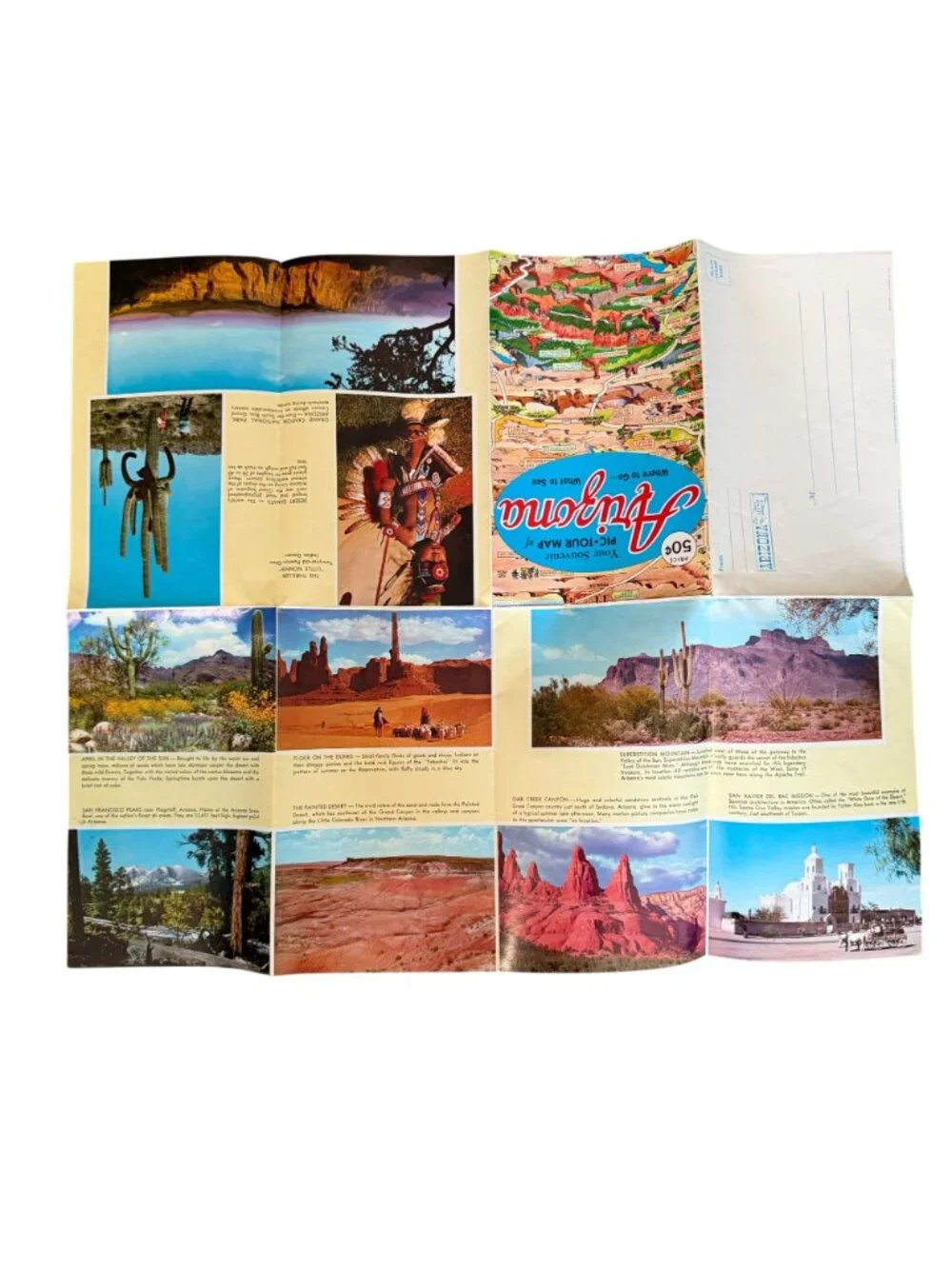 Arizona Map Don Bloodgood Fold Out VTG Cartoon Pic Tour Petley Travel Petley